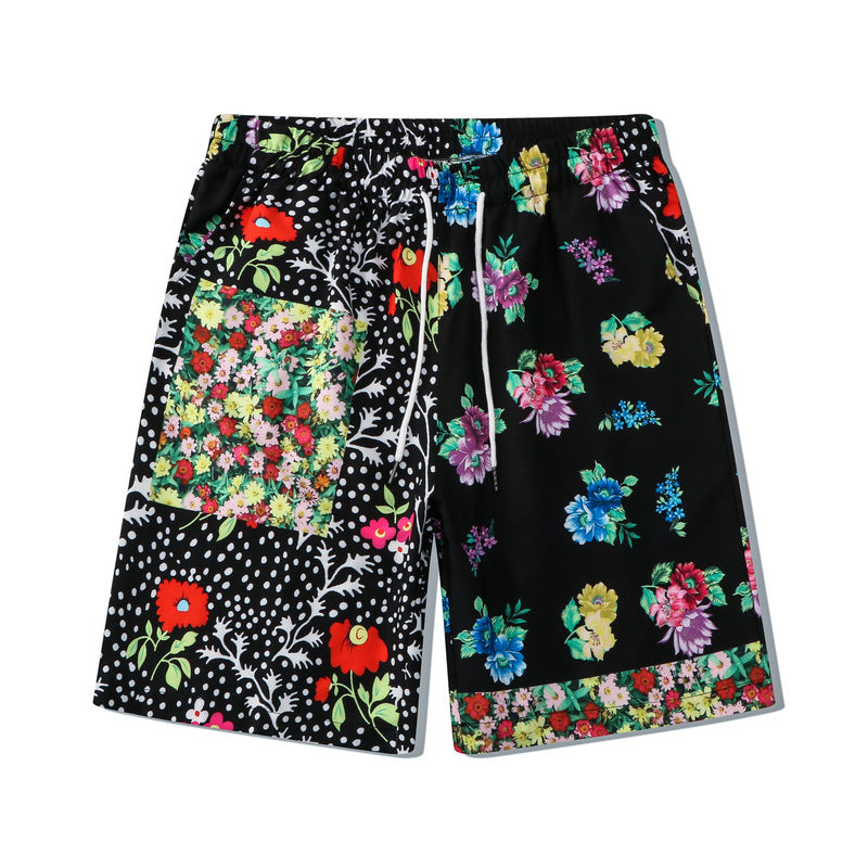 G.Z 邁阿密南岸✥𝔾𝕣𝕠𝕦𝕟𝕕ℤ𝕖𝕣𝕠®✥2023南裝大佬/美式休閒黑色碎花寬鬆開領襯衫短褲套裝