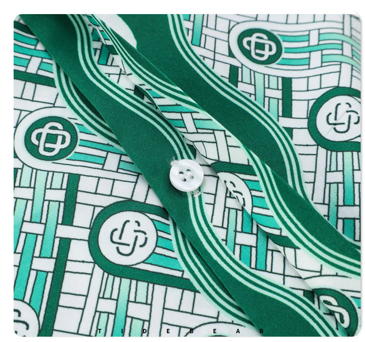 G.Z 邁阿密南岸✥𝔾𝕣𝕠𝕦𝕟𝕕ℤ𝕖𝕣𝕠®✥2023南裝大佬/美式休閒水波紋寬鬆開領襯衫短褲套裝