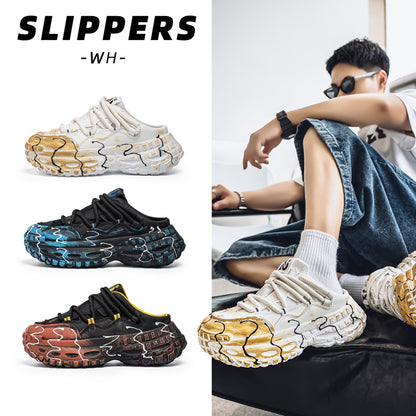 𝔾𝕣𝕠𝕦𝕟𝕕ℤ𝕖𝕣𝕠®－Flexing－shoes✥(現貨特價)✥美式新款炫彩水波紋輪胎底包頭懶人拖鞋C178