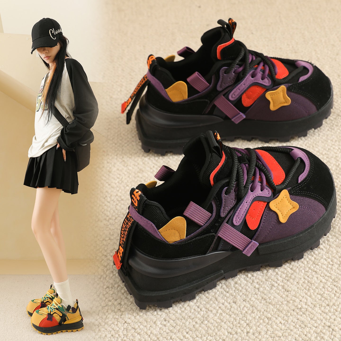 𝔾𝕣𝕠𝕦𝕟𝕕ℤ𝕖𝕣𝕠®－Flexing－shoes✥25-26年✥美式新款厚底增高拚色4.5cm女款老爹休閒鞋(35-40號)2523