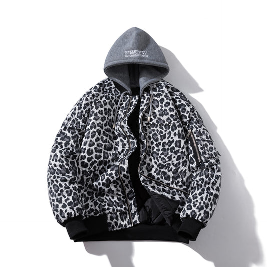 🔥𝔾𝕣𝕠𝕦𝕟𝕕⇔ℤ𝕖𝕣𝕠®(現貨特價)秋冬新款嘻哈復古豹紋可拆帽MA-1外套夾克