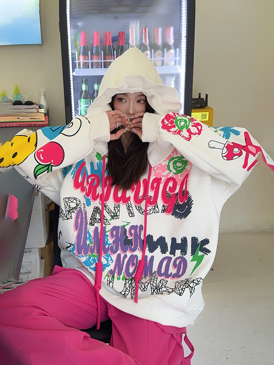 🄶🅁🄾🅄🄽🄳♾🅉🄴🅁🄾25-26SS♾無性別穿搭OverSize美式新款滿版字母荷花連帽上衣T-SHIRT(現貨優惠)