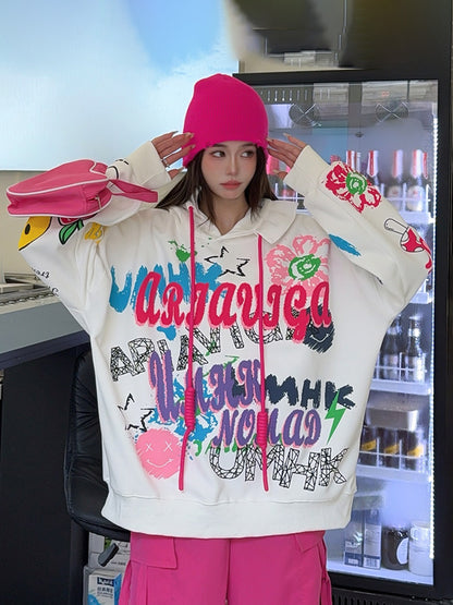 🄶🅁🄾🅄🄽🄳♾🅉🄴🅁🄾25-26SS♾無性別穿搭OverSize美式新款滿版字母荷花連帽上衣T-SHIRT(現貨優惠)