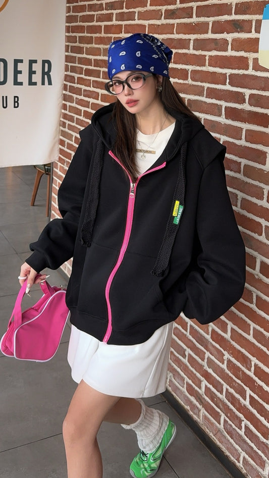 🄶🅁🄾🅄🄽🄳♾🅉🄴🅁🄾25-26SS♾無性別穿搭OverSize美式新款數字糖果色連帽長袖拉鍊外套(現貨)