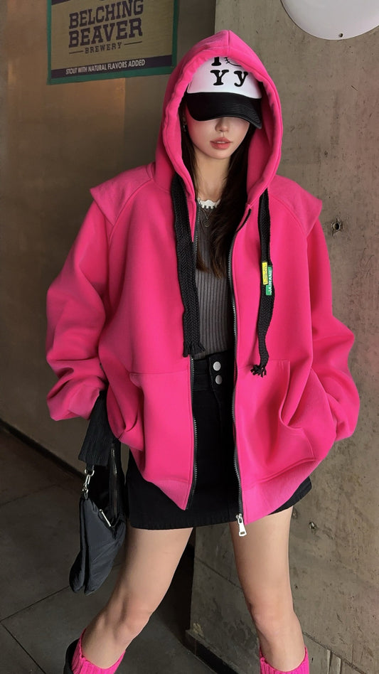 🄶🅁🄾🅄🄽🄳♾🅉🄴🅁🄾25-26SS♾無性別穿搭OverSize美式新款數字糖果色連帽長袖拉鍊外套(現貨)
