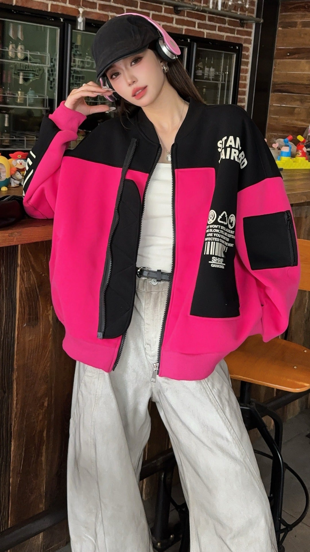 🄶🅁🄾🅄🄽🄳♾🅉🄴🅁🄾25-26SS♾無性別穿搭OverSize美式新款復古賽博糖果風口袋拉鍊外套(現貨)