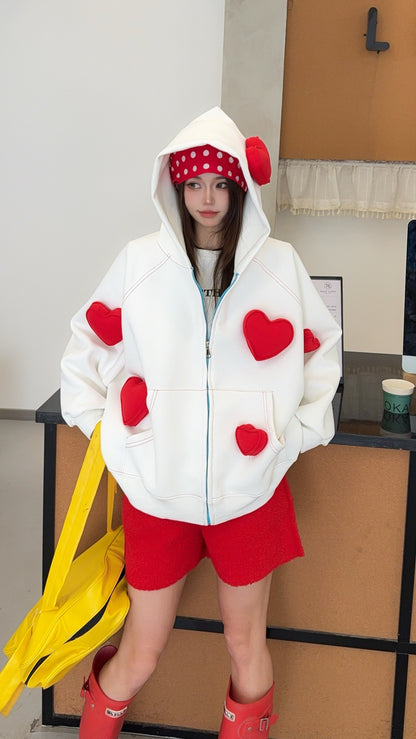 🄶🅁🄾🅄🄽🄳♾🅉🄴🅁🄾25-26SS♾無性別穿搭OverSize美式新款立體愛心連帽長袖夾克外套(現貨優惠)