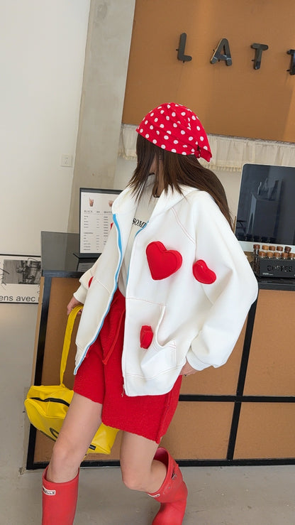 🄶🅁🄾🅄🄽🄳♾🅉🄴🅁🄾25-26SS♾無性別穿搭OverSize美式新款立體愛心連帽長袖夾克外套(現貨優惠)