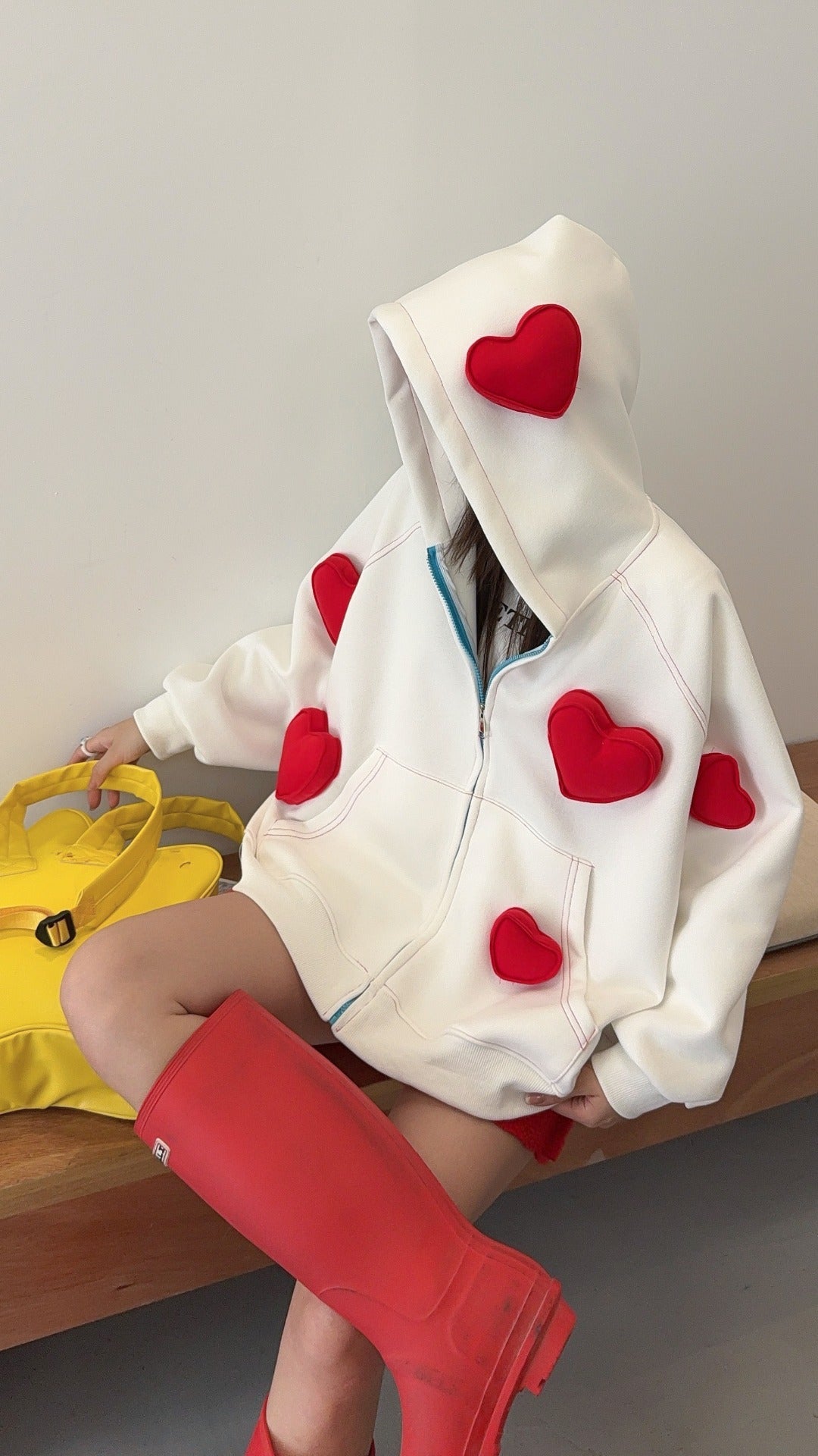 🄶🅁🄾🅄🄽🄳♾🅉🄴🅁🄾25-26SS♾無性別穿搭OverSize美式新款立體愛心連帽長袖夾克外套(現貨優惠)