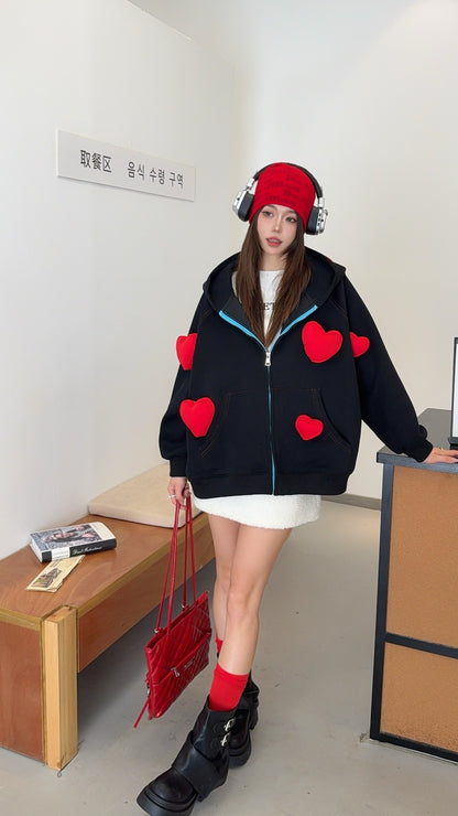🄶🅁🄾🅄🄽🄳♾🅉🄴🅁🄾25-26SS♾無性別穿搭OverSize美式新款立體愛心連帽長袖夾克外套(現貨優惠)