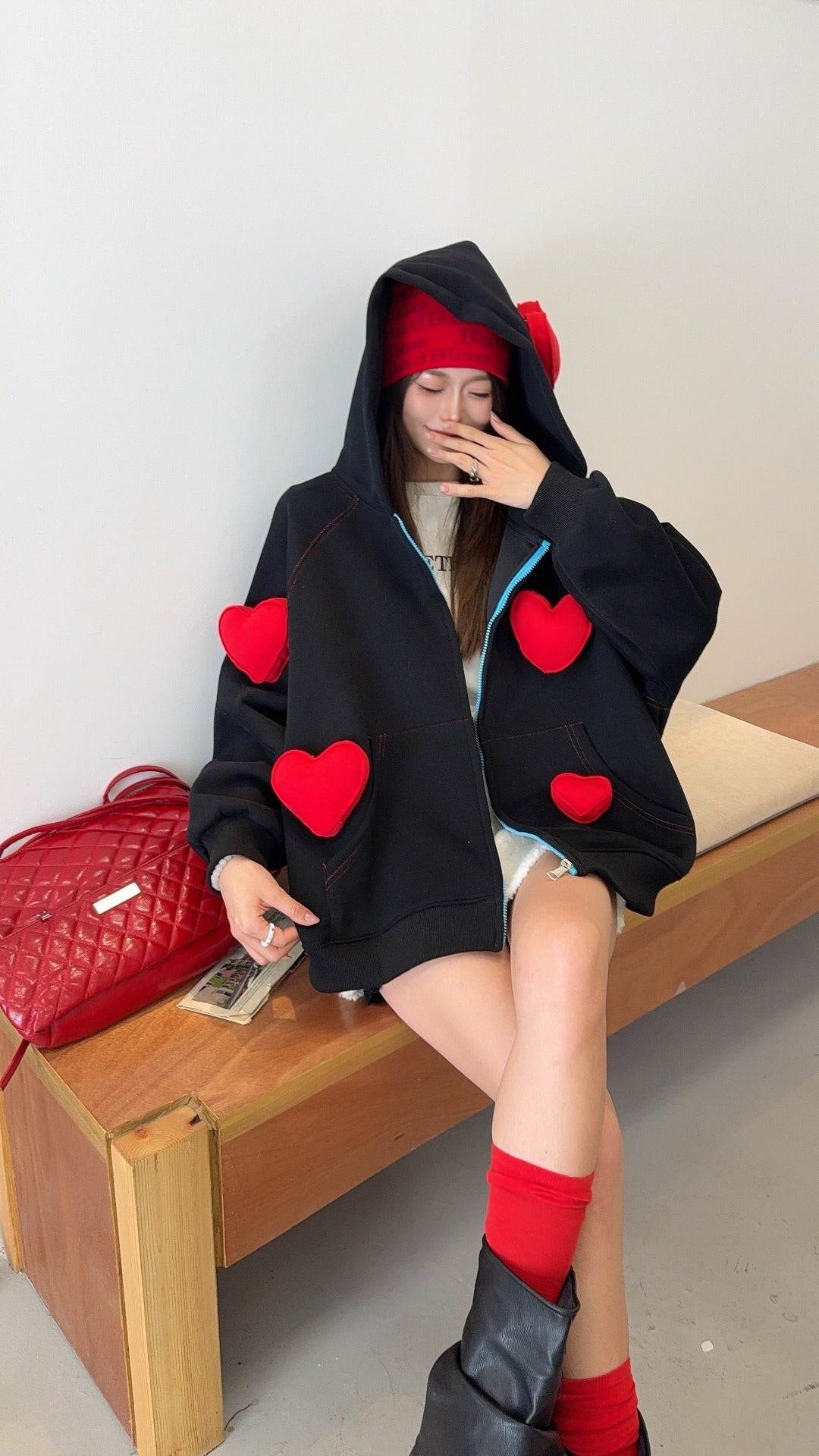 🄶🅁🄾🅄🄽🄳♾🅉🄴🅁🄾25-26SS♾無性別穿搭OverSize美式新款立體愛心連帽長袖夾克外套(現貨優惠)