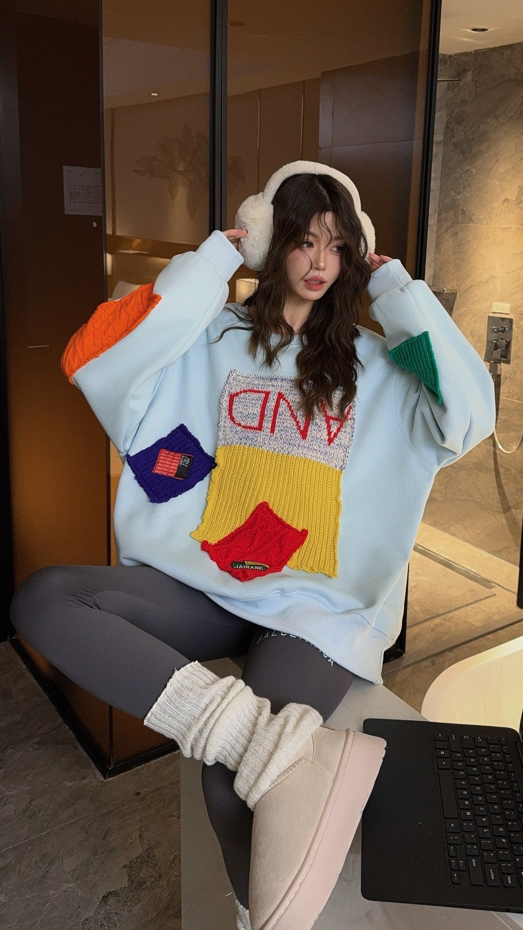 🄶🅁🄾🅄🄽🄳♾🅉🄴🅁🄾25-26SS♾無性別穿搭OverSize美式新款不規則補丁圓領長袖上衣T-SHIRT