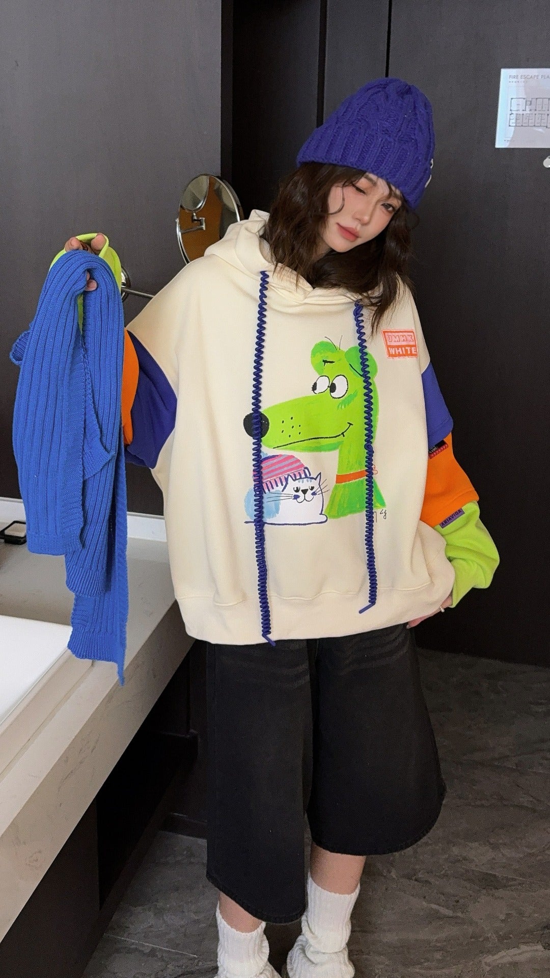 🄶🅁🄾🅄🄽🄳♾🅉🄴🅁🄾25-26SS♾無性別穿搭OverSize美式新款拼接加厚款手繪連帽長袖上衣T-SHIRT