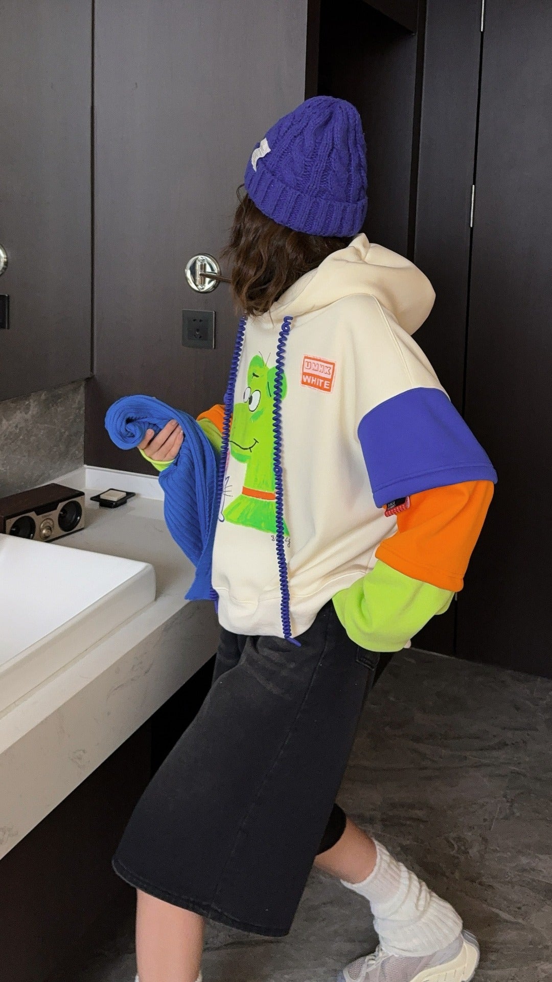 🄶🅁🄾🅄🄽🄳♾🅉🄴🅁🄾25-26SS♾無性別穿搭OverSize美式新款拼接加厚款手繪連帽長袖上衣T-SHIRT