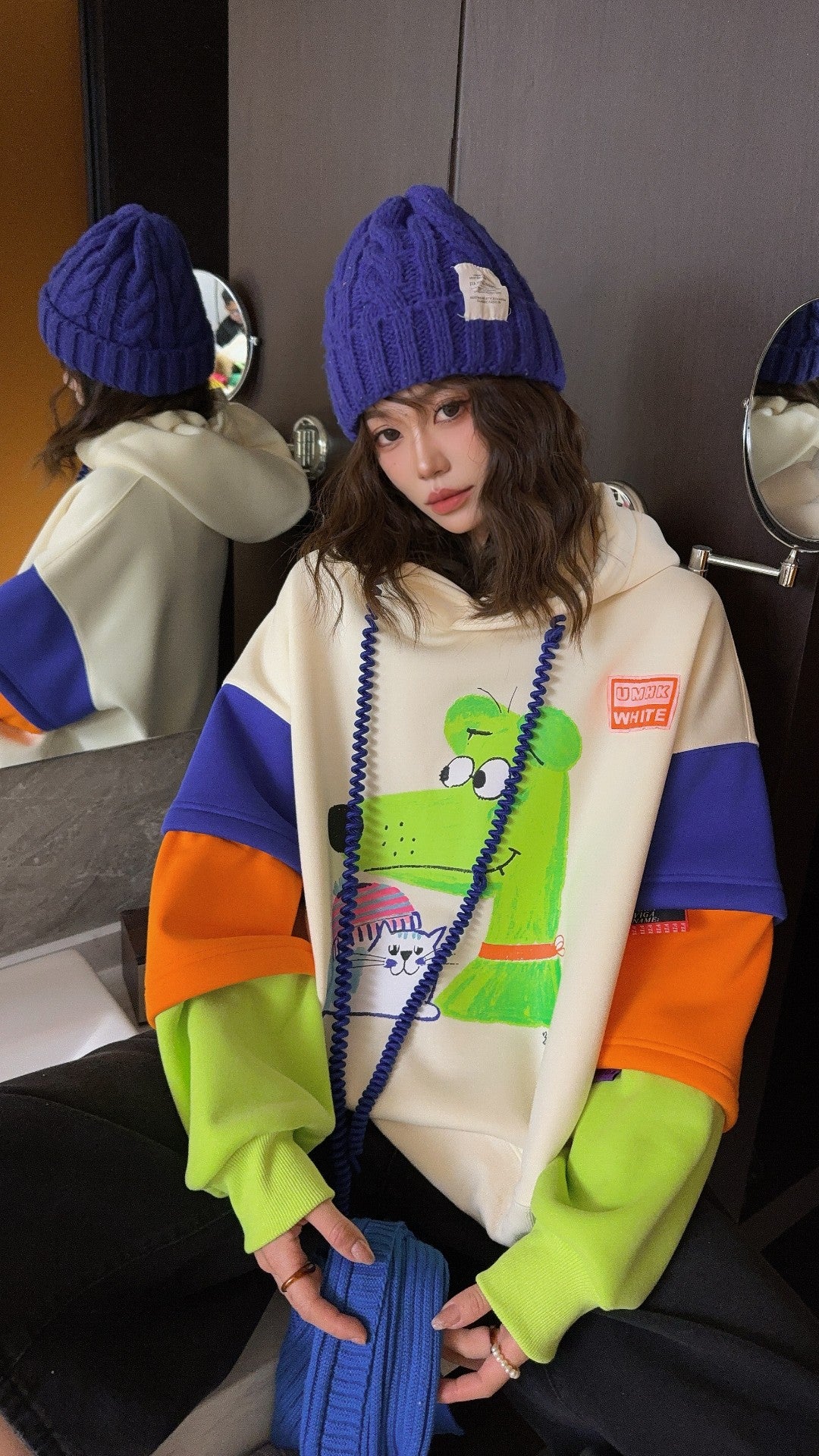 🄶🅁🄾🅄🄽🄳♾🅉🄴🅁🄾25-26SS♾無性別穿搭OverSize美式新款拼接加厚款手繪連帽長袖上衣T-SHIRT