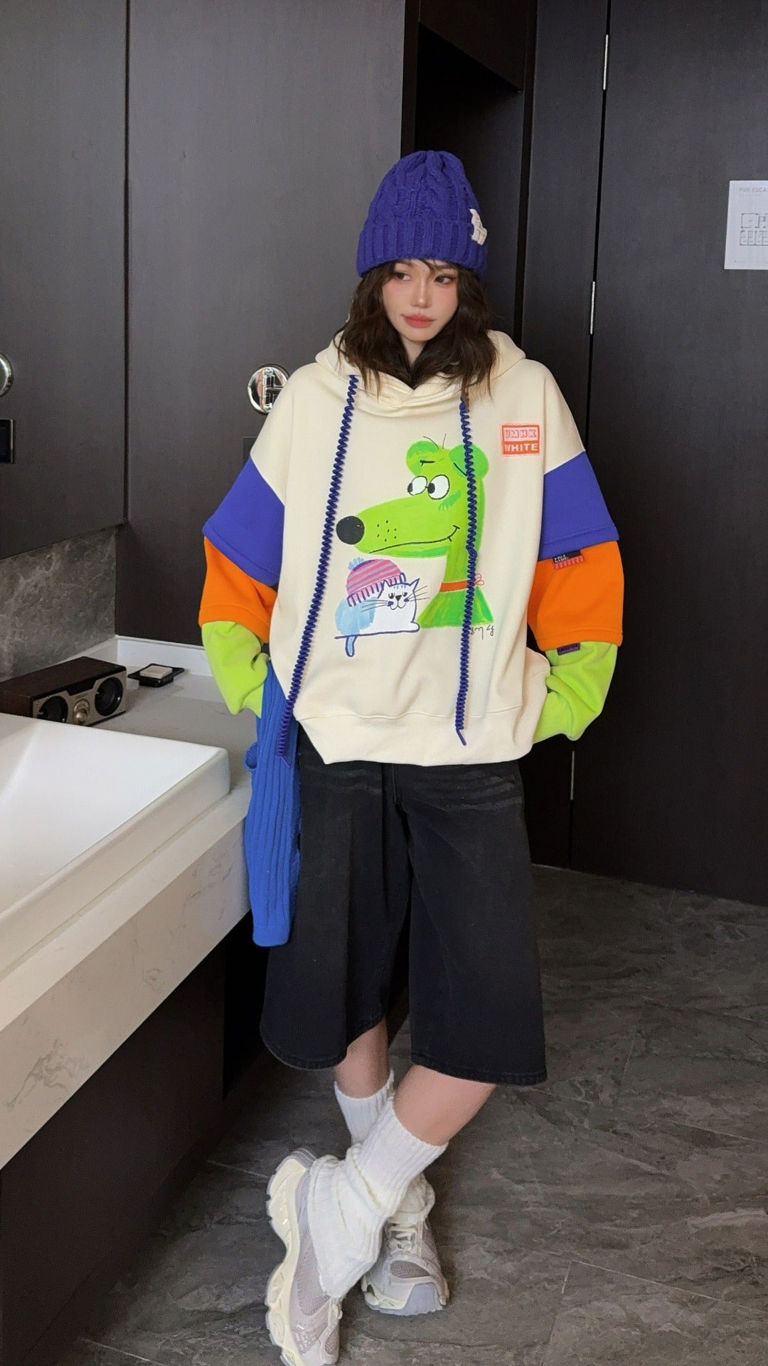 🄶🅁🄾🅄🄽🄳♾🅉🄴🅁🄾25-26SS♾無性別穿搭OverSize美式新款拼接加厚款手繪連帽長袖上衣T-SHIRT