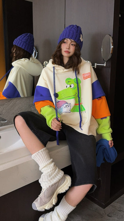 🄶🅁🄾🅄🄽🄳♾🅉🄴🅁🄾25-26SS♾無性別穿搭OverSize美式新款拼接加厚款手繪連帽長袖上衣T-SHIRT