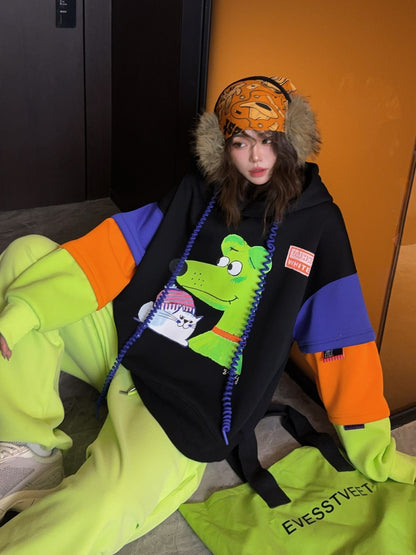 🄶🅁🄾🅄🄽🄳♾🅉🄴🅁🄾25-26SS♾無性別穿搭OverSize美式新款拼接加厚款手繪連帽長袖上衣T-SHIRT