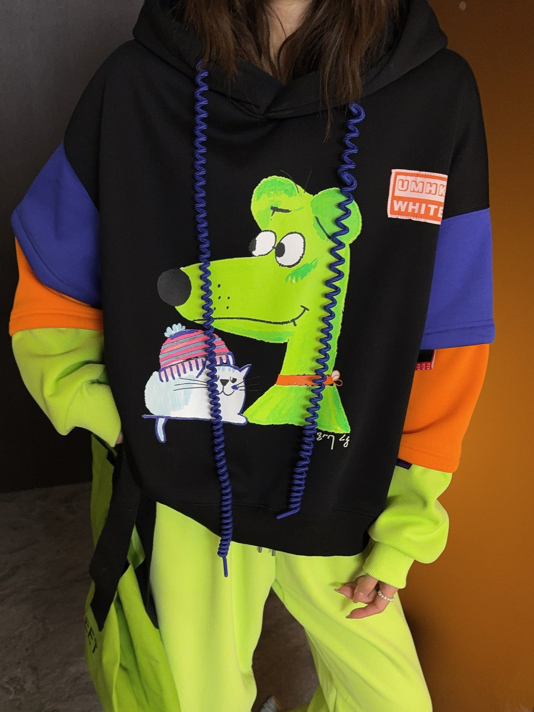 🄶🅁🄾🅄🄽🄳♾🅉🄴🅁🄾25-26SS♾無性別穿搭OverSize美式新款拼接加厚款手繪連帽長袖上衣T-SHIRT