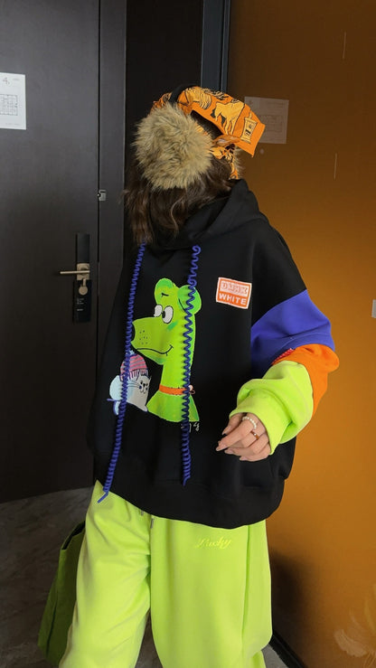 🄶🅁🄾🅄🄽🄳♾🅉🄴🅁🄾25-26SS♾無性別穿搭OverSize美式新款拼接加厚款手繪連帽長袖上衣T-SHIRT