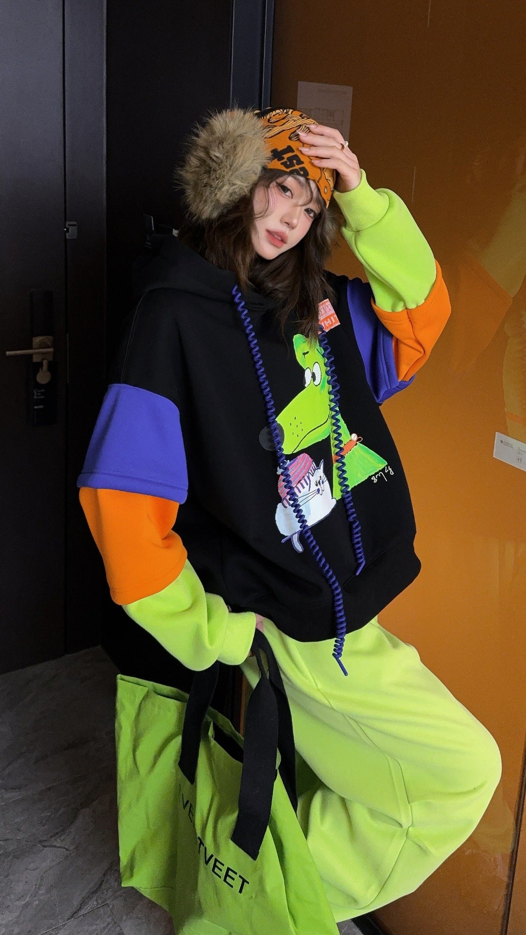 🄶🅁🄾🅄🄽🄳♾🅉🄴🅁🄾25-26SS♾無性別穿搭OverSize美式新款拼接加厚款手繪連帽長袖上衣T-SHIRT