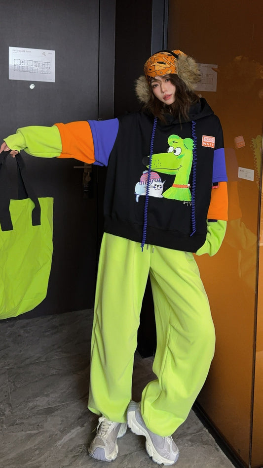 🄶🅁🄾🅄🄽🄳♾🅉🄴🅁🄾25-26SS♾無性別穿搭OverSize美式新款拼接加厚款手繪連帽長袖上衣T-SHIRT