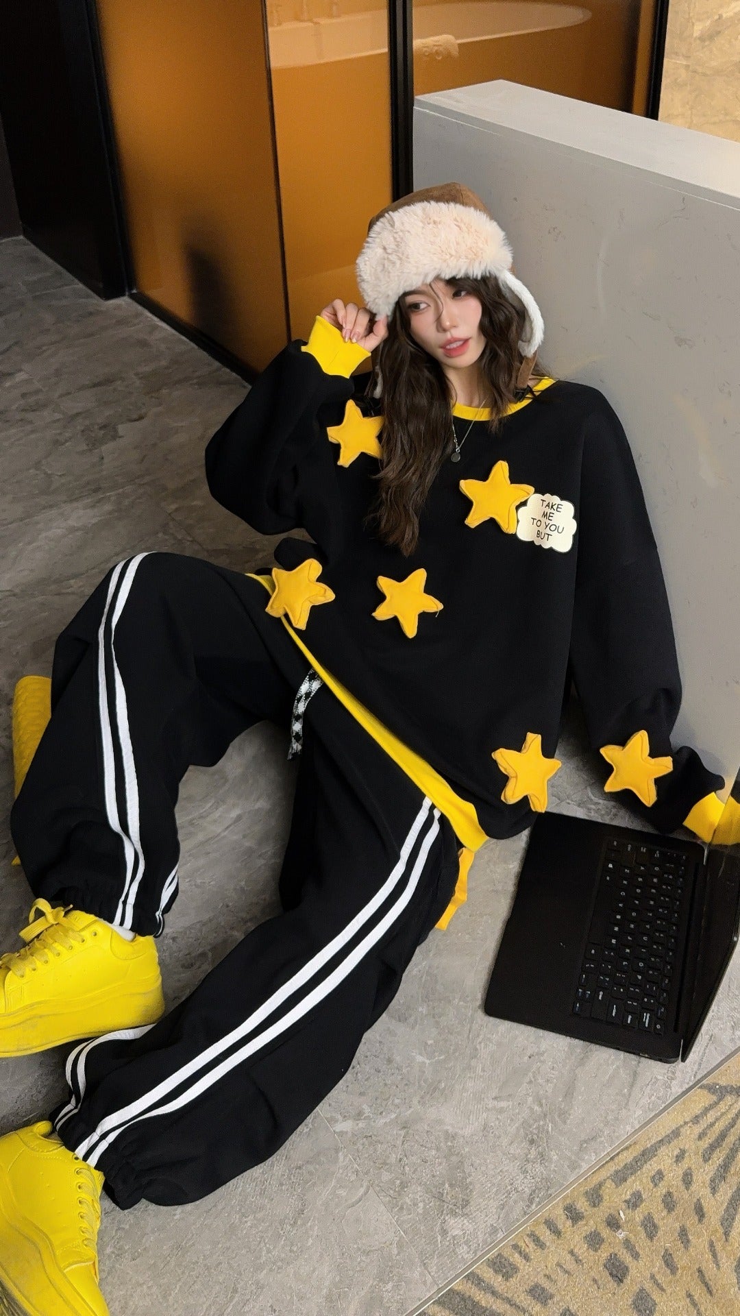 🄶🅁🄾🅄🄽🄳♾🅉🄴🅁🄾25-26SS♾無性別穿搭OverSize美式新款立體星星雙色圓領長袖運動套裝