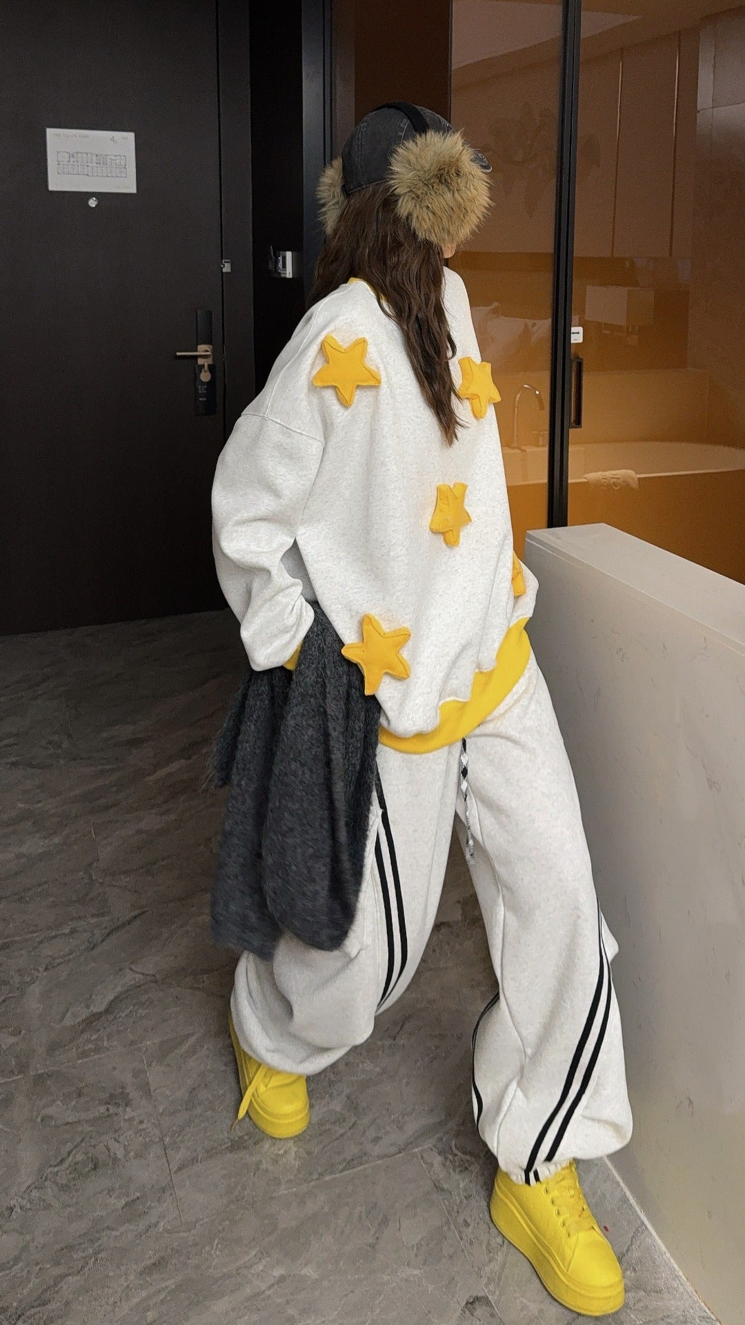 🄶🅁🄾🅄🄽🄳♾🅉🄴🅁🄾25-26SS♾無性別穿搭OverSize美式新款立體星星雙色圓領長袖運動套裝