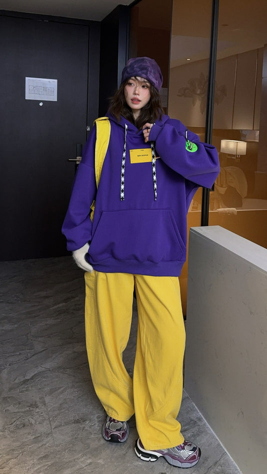 🄶🅁🄾🅄🄽🄳♾🅉🄴🅁🄾25-26SS♾無性別穿搭OverSize美式新款拼接卡通狗狗連帽長袖上衣T-SHIRT