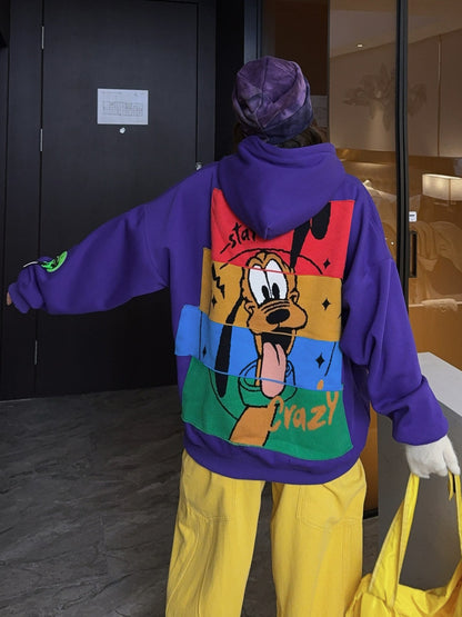 🄶🅁🄾🅄🄽🄳♾🅉🄴🅁🄾25-26SS♾無性別穿搭OverSize美式新款拼接卡通狗狗連帽長袖上衣T-SHIRT