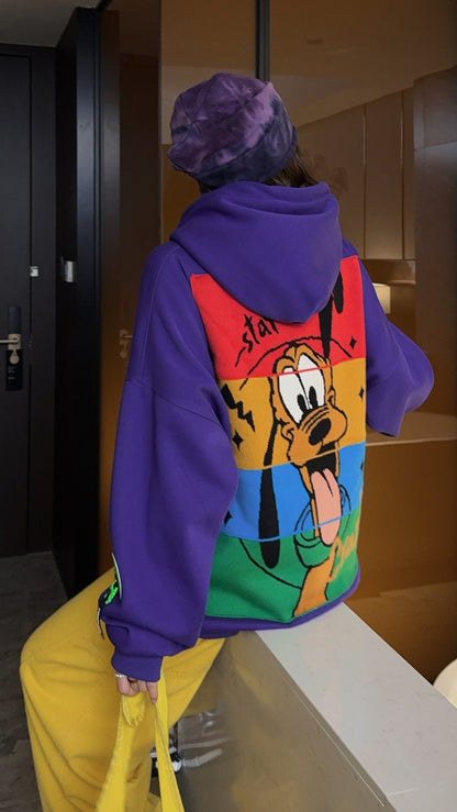 🄶🅁🄾🅄🄽🄳♾🅉🄴🅁🄾25-26SS♾無性別穿搭OverSize美式新款拼接卡通狗狗連帽長袖上衣T-SHIRT