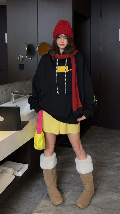 🄶🅁🄾🅄🄽🄳♾🅉🄴🅁🄾25-26SS♾無性別穿搭OverSize美式新款拼接卡通狗狗連帽長袖上衣T-SHIRT