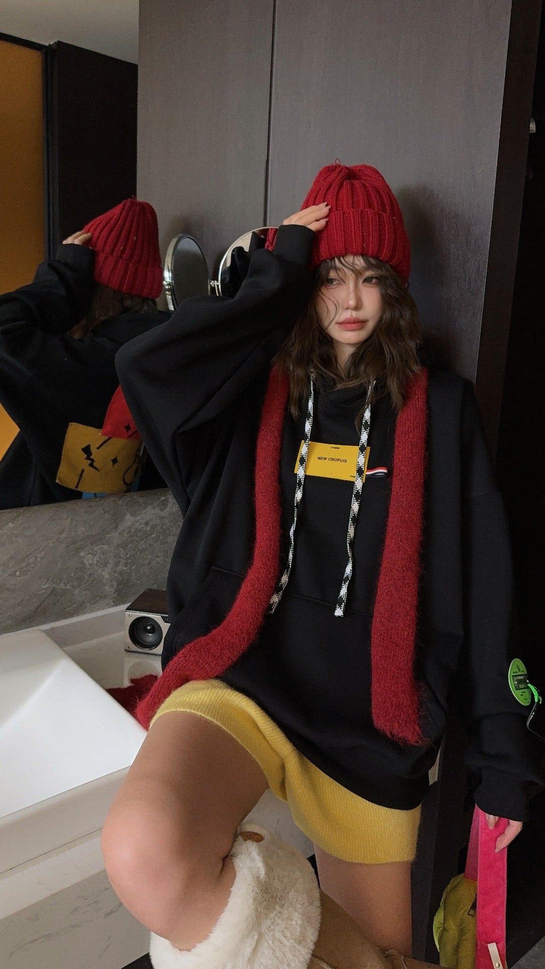 🄶🅁🄾🅄🄽🄳♾🅉🄴🅁🄾25-26SS♾無性別穿搭OverSize美式新款拼接卡通狗狗連帽長袖上衣T-SHIRT