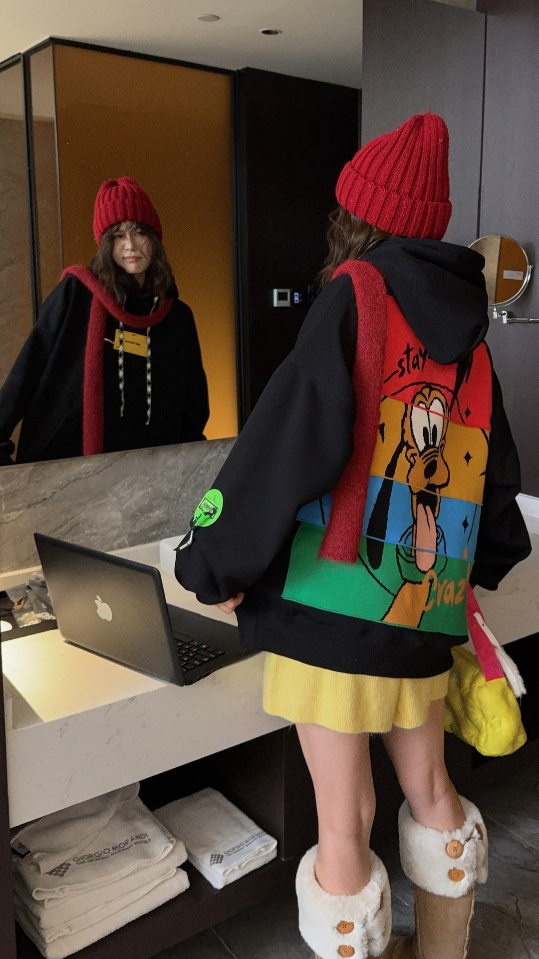 🄶🅁🄾🅄🄽🄳♾🅉🄴🅁🄾25-26SS♾無性別穿搭OverSize美式新款拼接卡通狗狗連帽長袖上衣T-SHIRT