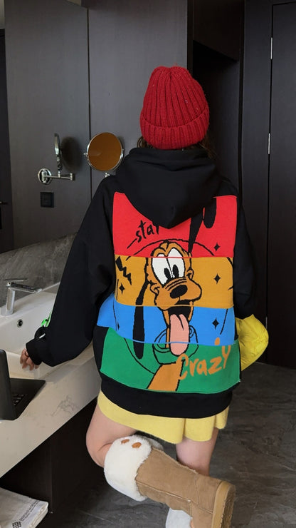 🄶🅁🄾🅄🄽🄳♾🅉🄴🅁🄾25-26SS♾無性別穿搭OverSize美式新款拼接卡通狗狗連帽長袖上衣T-SHIRT