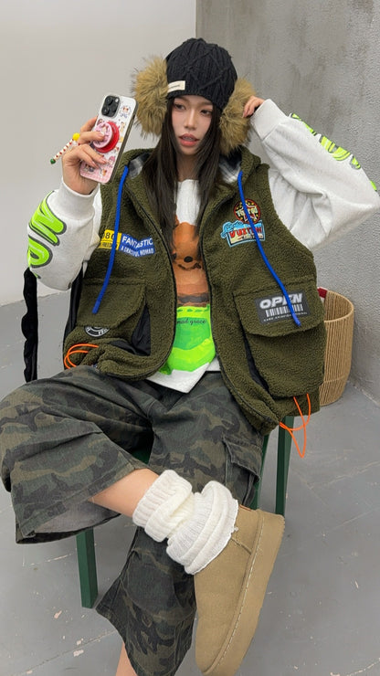 🄶🅁🄾🅄🄽🄳♾🅉🄴🅁🄾25-26SS♾無性別穿搭OverSize美式新款簡約多色洋毛氈連帽拉鍊背心(加厚)🔥(現貨優惠)