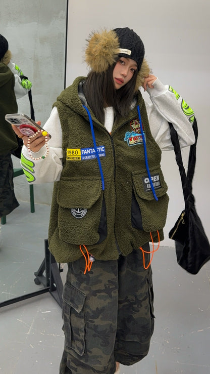 🄶🅁🄾🅄🄽🄳♾🅉🄴🅁🄾25-26SS♾無性別穿搭OverSize美式新款簡約多色洋毛氈連帽拉鍊背心(加厚)🔥(現貨優惠)