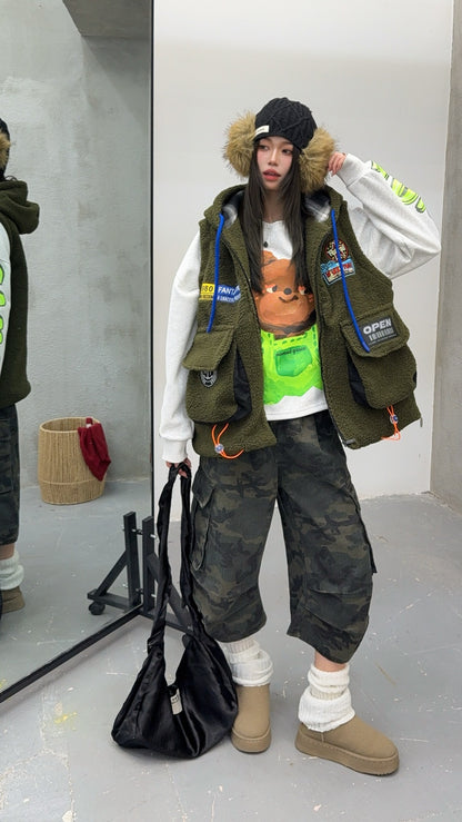 🄶🅁🄾🅄🄽🄳♾🅉🄴🅁🄾25-26SS♾無性別穿搭OverSize美式新款簡約多色洋毛氈連帽拉鍊背心(加厚)🔥(現貨優惠)