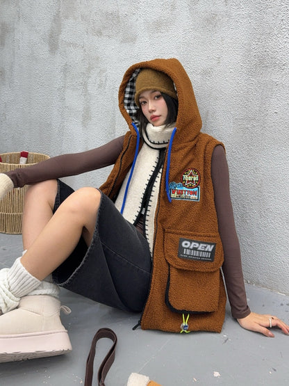 🄶🅁🄾🅄🄽🄳♾🅉🄴🅁🄾25-26SS♾無性別穿搭OverSize美式新款簡約多色洋毛氈連帽拉鍊背心(加厚)🔥(現貨優惠)