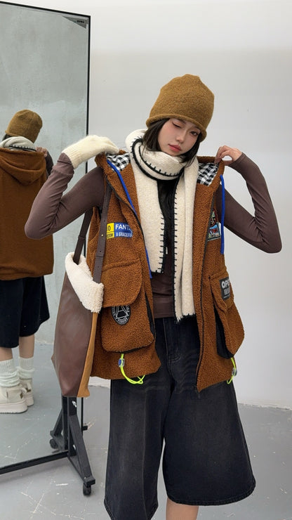 🄶🅁🄾🅄🄽🄳♾🅉🄴🅁🄾25-26SS♾無性別穿搭OverSize美式新款簡約多色洋毛氈連帽拉鍊背心(加厚)🔥(現貨優惠)