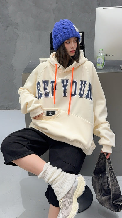 🄶🅁🄾🅄🄽🄳♾🅉🄴🅁🄾25-26SS♾無性別穿搭OverSize美式新款簡約字母大學風連帽長袖T-SHIRT(加厚加絨)🔥