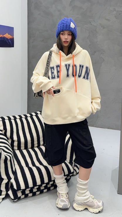 🄶🅁🄾🅄🄽🄳♾🅉🄴🅁🄾25-26SS♾無性別穿搭OverSize美式新款簡約字母大學風連帽長袖T-SHIRT(加厚加絨)🔥