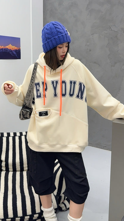 🄶🅁🄾🅄🄽🄳♾🅉🄴🅁🄾25-26SS♾無性別穿搭OverSize美式新款簡約字母大學風連帽長袖T-SHIRT(加厚加絨)🔥