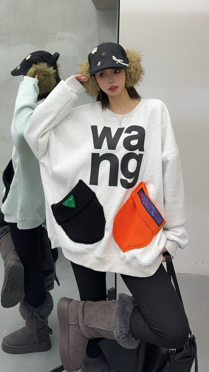 🄶🅁🄾🅄🄽🄳♾🅉🄴🅁🄾25-26SS♾無性別穿搭OverSize美式新款字母毛帽口袋長袖大學T-SHIRT(加厚加絨)🔥