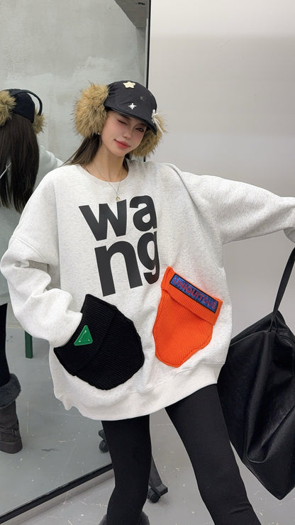 🄶🅁🄾🅄🄽🄳♾🅉🄴🅁🄾25-26SS♾無性別穿搭OverSize美式新款字母毛帽口袋長袖大學T-SHIRT(加厚加絨)🔥