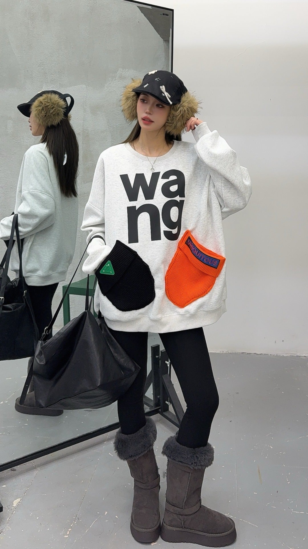 🄶🅁🄾🅄🄽🄳♾🅉🄴🅁🄾25-26SS♾無性別穿搭OverSize美式新款字母毛帽口袋長袖大學T-SHIRT(加厚加絨)🔥