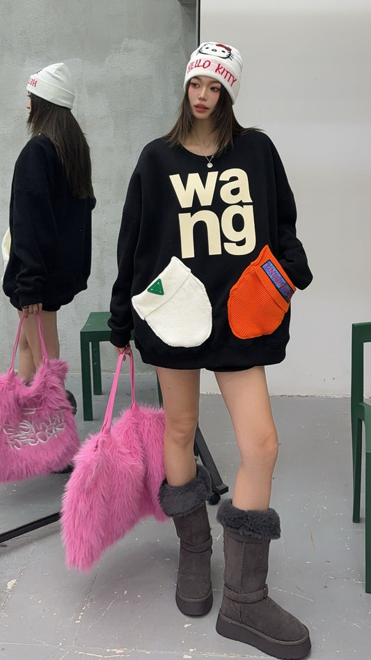 🄶🅁🄾🅄🄽🄳♾🅉🄴🅁🄾25-26SS♾無性別穿搭OverSize美式新款字母毛帽口袋長袖大學T-SHIRT(加厚加絨)🔥
