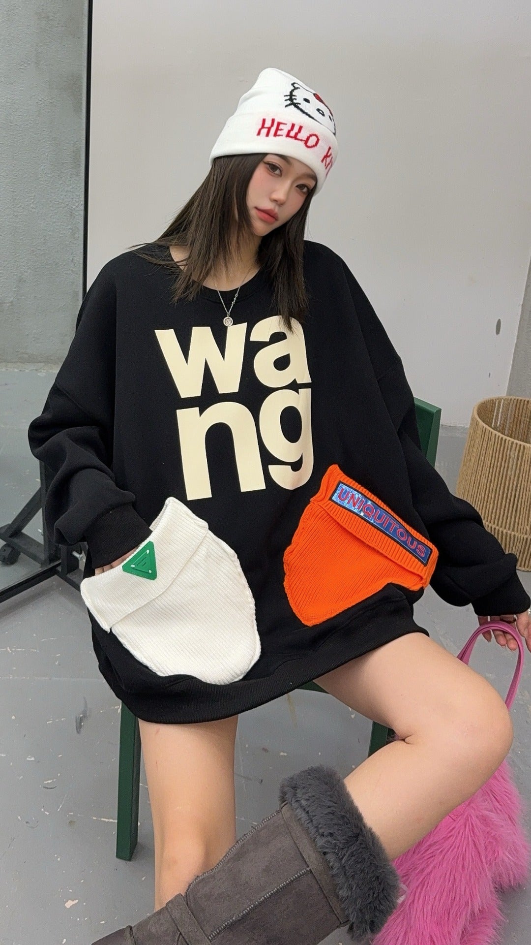 🄶🅁🄾🅄🄽🄳♾🅉🄴🅁🄾25-26SS♾無性別穿搭OverSize美式新款字母毛帽口袋長袖大學T-SHIRT(加厚加絨)🔥