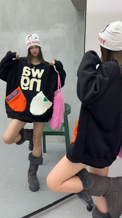 🄶🅁🄾🅄🄽🄳♾🅉🄴🅁🄾25-26SS♾無性別穿搭OverSize美式新款字母毛帽口袋長袖大學T-SHIRT(加厚加絨)🔥