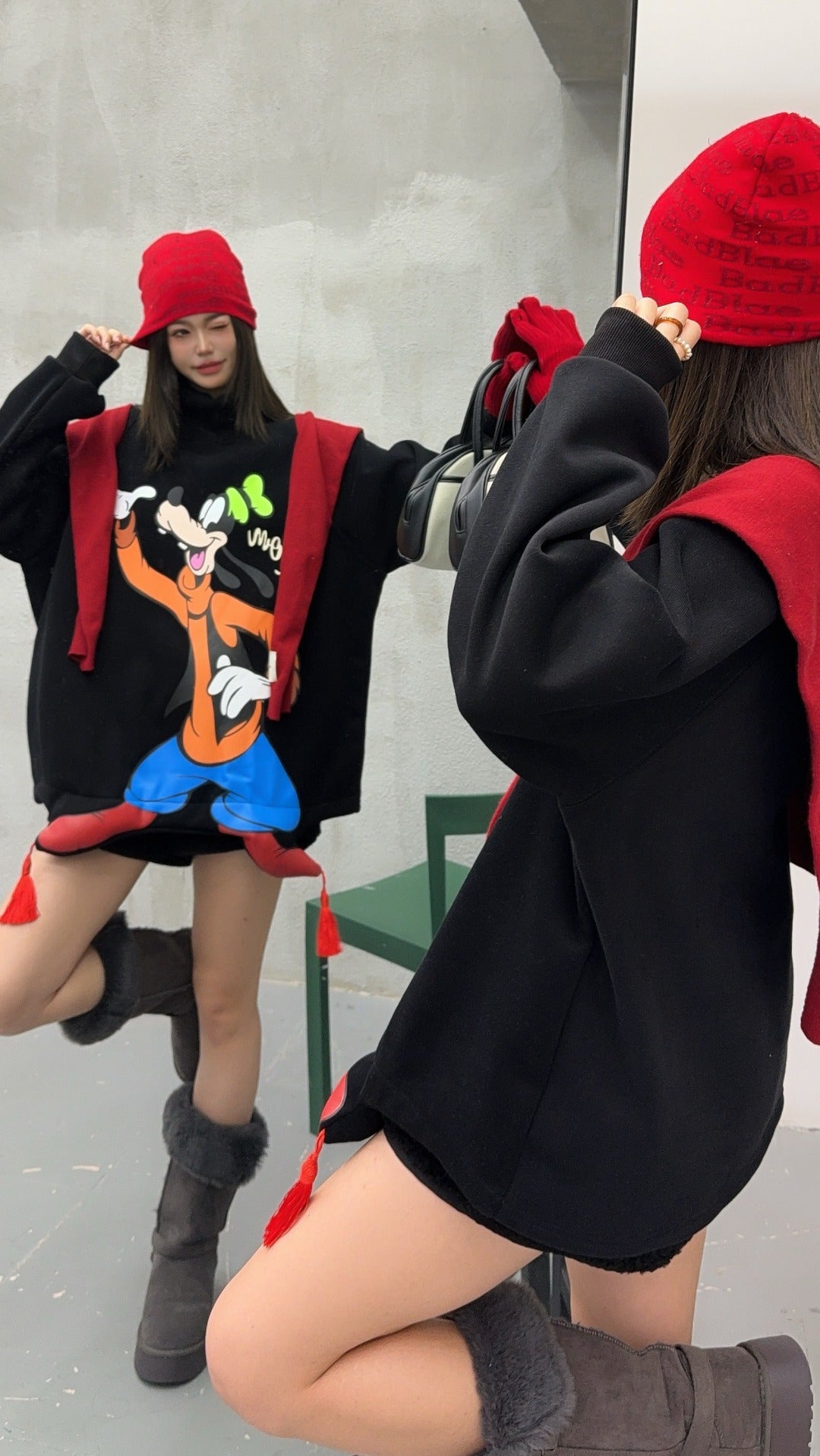 🄶🅁🄾🅄🄽🄳♾🅉🄴🅁🄾25-26SS♾無性別穿搭OverSize美式新款復古立體狗狗中高領長袖大學T-SHIRT(加厚加絨)🔥